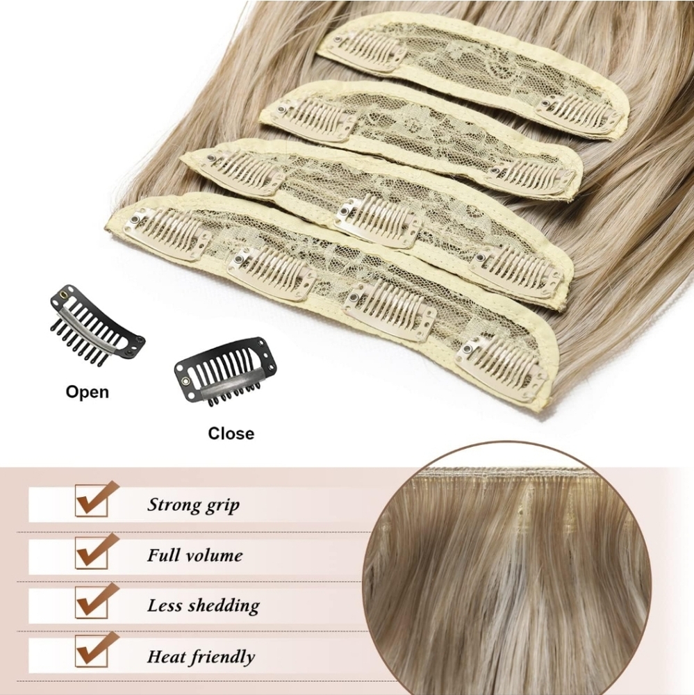 Long Wavy Clip in Hair Extensions for Women Balayage Light Blonde Mix Golden - Picture 4 of 4